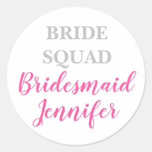 Sticker Rond Bridesmaid Pink Nom personnalisé Mariage Bachelore