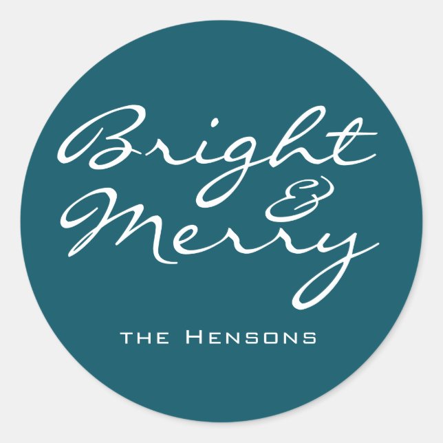 Sticker Rond Bright and Joyeux Script Bleu Nom vert Noël (Devant)