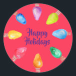 Sticker Rond Bright Christmas Bulbs Happy Holidays<br><div class="desc">Bright Christmas Bulbs Happy Holidays Classic Round Sticker - Un autocollant aux couleurs vives que vous pouvez mettre sur les paquets,  enveloppes,  étiquettes cadeaux ou tout autre à quoi vous voulez ajouter un peu de flair. Vous pouvez même modifier le texte et la police.</div>