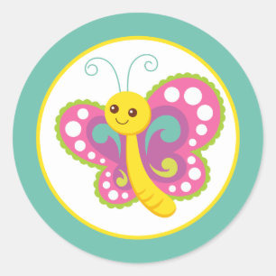 Sticker Rond Bright Colorful Papillon Kids Design de dessin