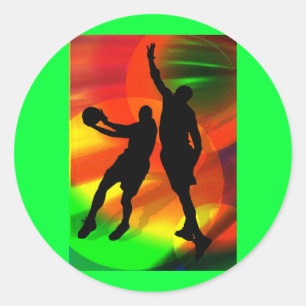 Sticker Rond Bright Court Lights et Basketball Duo