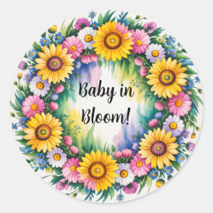 Sticker Rond Bright Daisies et Baby shower de fille Fleur sauva