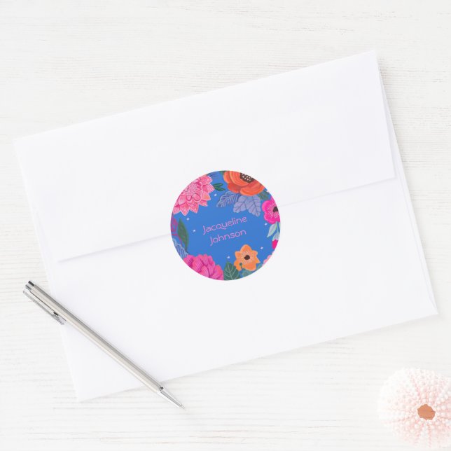 Sticker Rond Bright Fleur sauvage Pink Blue fête d'anniversaire (Enveloppe)