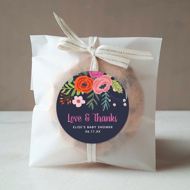 Sticker Rond Bright Floral Love and Thanks Baby shower (Créateur téléchargé)