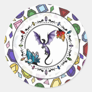 Sticker Rond Bright Imaginaire Gemstone Elegant Amethyst Dragon