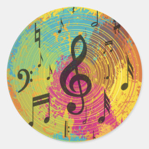 Sticker Rond Bright Music Notes sur l'explosion des couleurs
