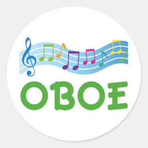 Sticker Rond Bright Music Staff Oboe Cadeau
