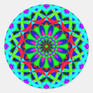 Sticker Rond Bright Neon Kaleidoscope   Mandala Abstrait