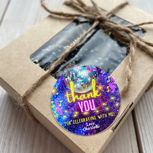 Sticker Rond Bright Neon rose brillant Disco Dance Party Merci