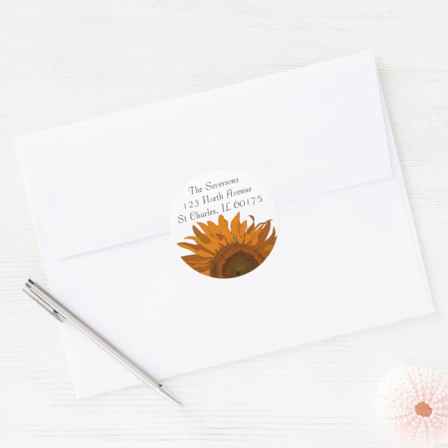 Sticker Rond Bright Orange Sunflower Retourner l'adresse Sticke (Enveloppe)