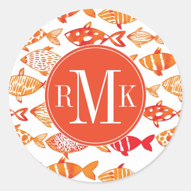 Sticker Rond Bright Orange Watercolor Fish (Devant)