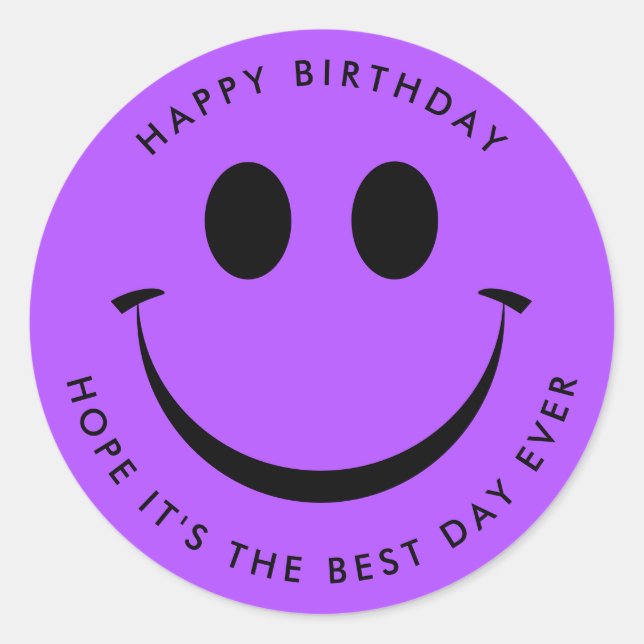 Sticker Rond Bright Purple Joyeux Visage Anniversaire (Devant)