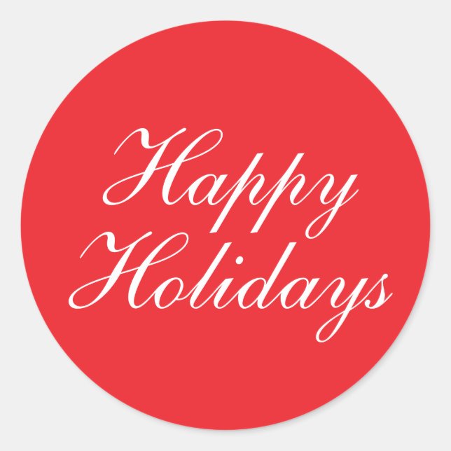 Sticker Rond Bright Red Plain Elegant Happy Holidays Message (Devant)