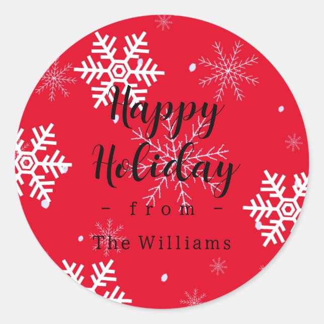 Sticker Rond Bright Red Snowflakes Custom Christmas (Devant)