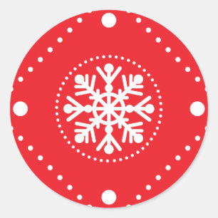 Sticker Rond Bright Red White Snowflon Design de Noël