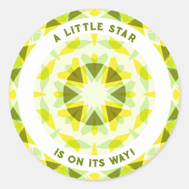 Sticker Rond Bright Yellow Green Star Baby shower de révélation (Devant)