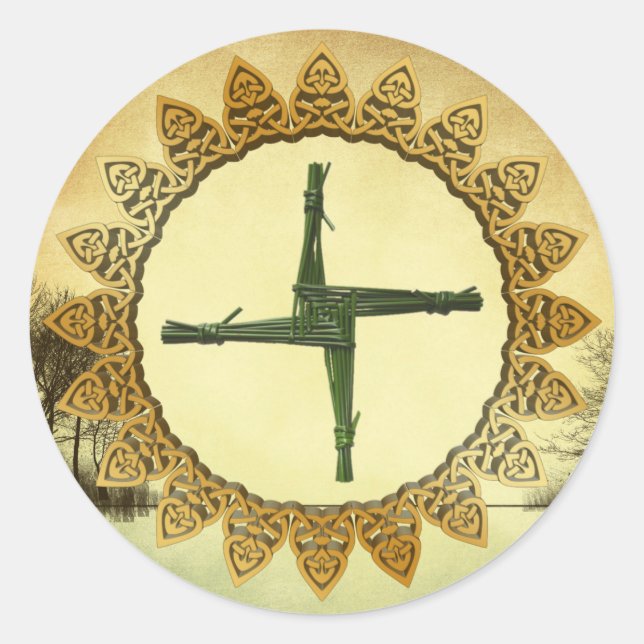 Sticker Rond Brigid''s Cross Imbolc Pagan Wiccan Holiday (Devant)