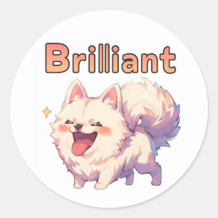 Sticker Rond Brillant chien blanc Anime