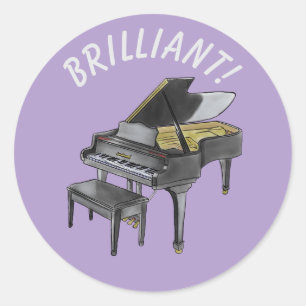 Sticker Rond "Brillant !" Piano à queue aquarelle élégante