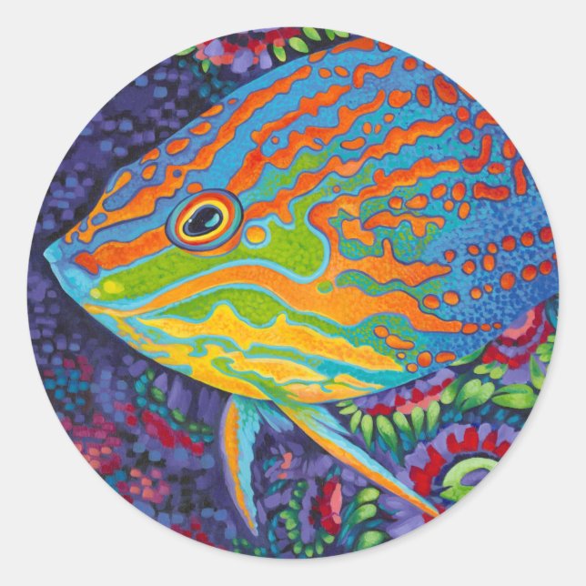 Sticker Rond Brillant poisson tropical I (Devant)