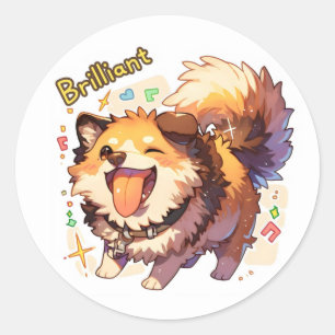 Sticker Rond Brilliant chien Anime drôle