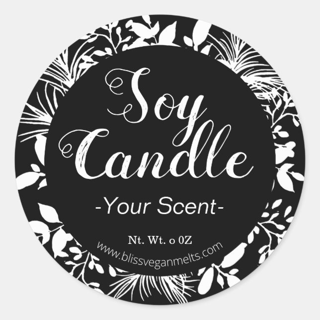 Sticker Rond Brindilles Noires Et Blanches Et Bougie De Soja Fe (Devant)