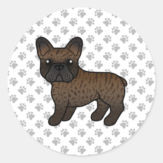 Sticker Rond Brindle French Bulldog mignon chien de dessin (Devant)