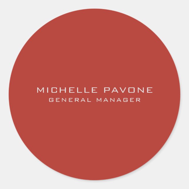 Sticker Rond Brique Rouge & Gris Simple Élégant Professionnel (Devant)