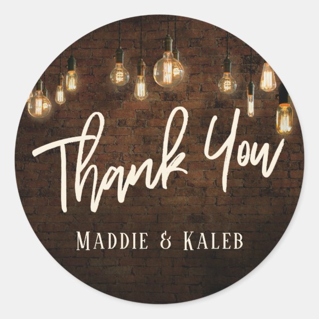 Sticker Rond Briques industrielles, Vintage Edison Lights Merci (Devant)