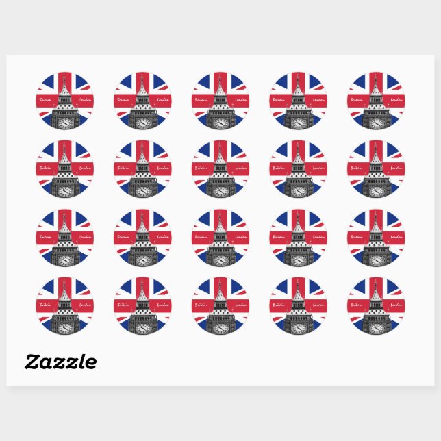 Sticker Rond British Flag & Big Ben - Londres, Royaume-Uni /fan (Feuille)