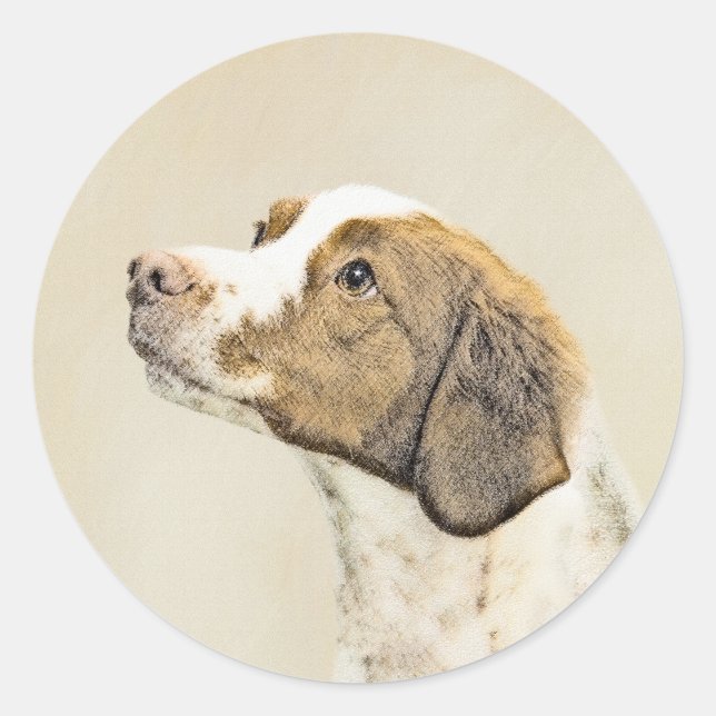Sticker Rond Brittany Peinture - Cute Original Chien Art (Devant)
