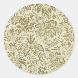 Sticker Rond Brocade Botanique Toile Florale Motif Vert Sauge