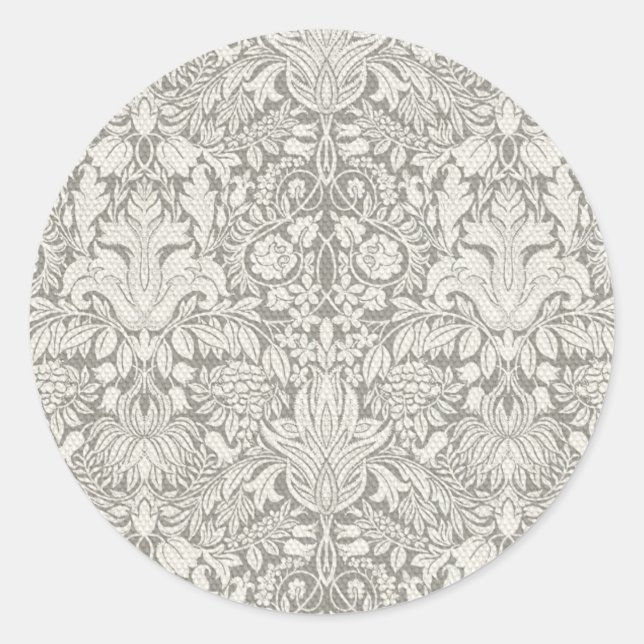 Sticker Rond brocade en dentelle blanche élégante (Devant)