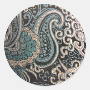 Sticker Rond Brocard bleu et argenté de Paisley