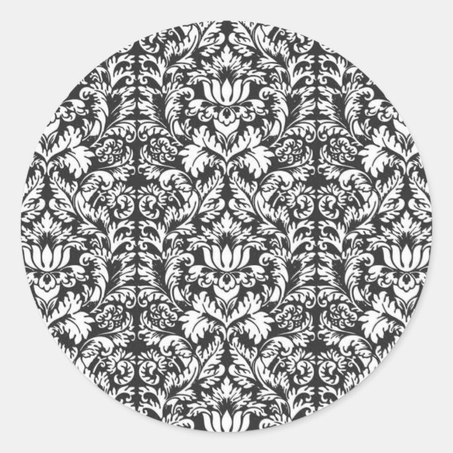 Sticker Rond Brocard de dentelle en damas noir et blanc vintage (Devant)