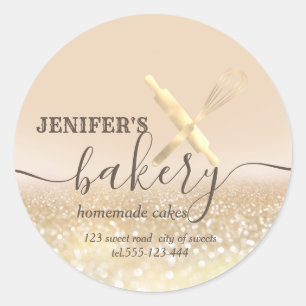 Sticker Rond Broche à rouleaux et whisky chef script boulangeri