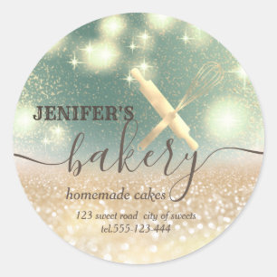 Sticker Rond Broche à rouleaux et whisky chef script boulangeri