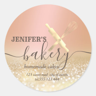 Sticker Rond Broche à rouleaux et whisky chef script boulangeri