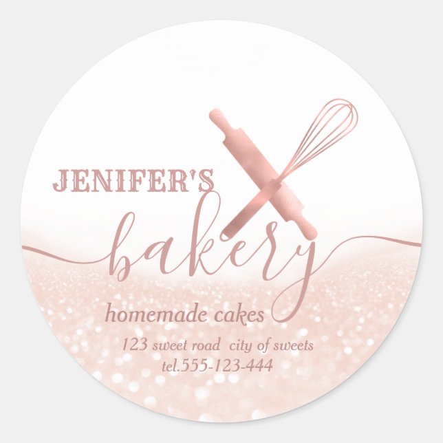 Sticker Rond Broche à rouleaux et whisky chef script boulangeri (Devant)