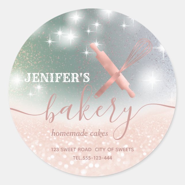 Sticker Rond Broche à rouleaux et whisky chef script boulangeri (Devant)