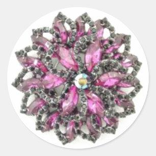Sticker Rond Broche Améthyste et Diamants noirs