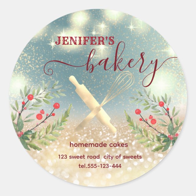 Sticker Rond Broche et whisky de vacances chef script boulanger (Devant)