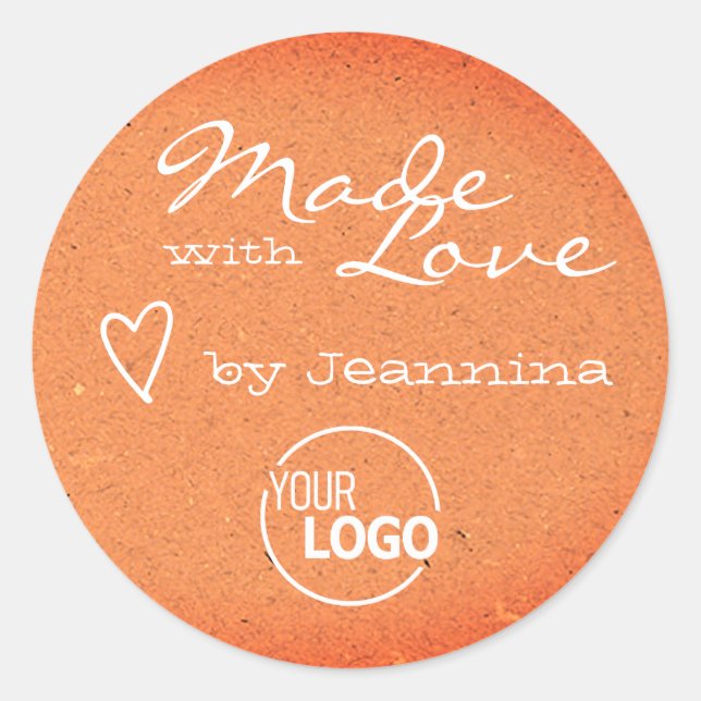 Sticker Rond Broche orange rustique faite avec Symbole coeur d' (Devant)