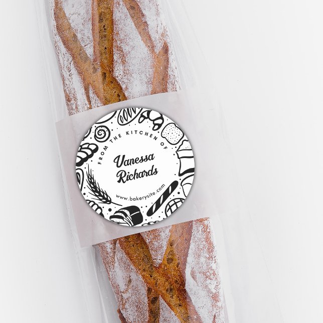 Sticker Rond Brochure moderne Black Doodles Boulangerie Frontiè (Créateur téléchargé)