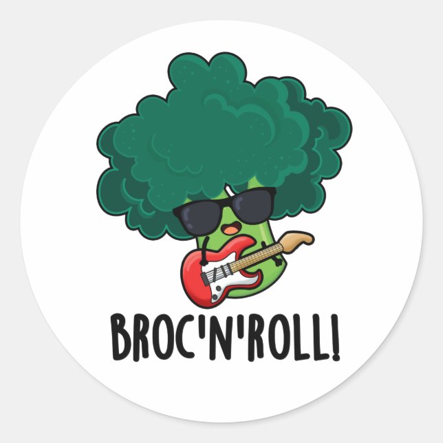Sticker Rond Brock n Roll Funny Veggie Brocoli Pun (Devant)