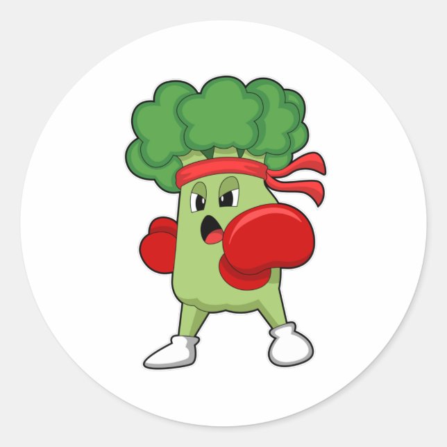 Sticker Rond Brocoli à la boîte avec gants de boxe (Devant)