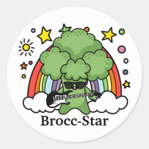 Sticker Rond Brocoli vert Brocc, rock Star
