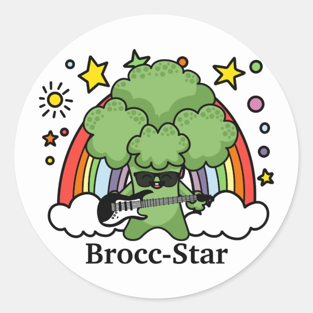 Sticker Rond Brocoli vert Brocc, rock Star (Devant)