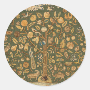 Sticker Rond Broderie Anglaise Ancienne Arbre de Vie et Licorne