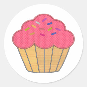 Sticker Rond Broderie de cupcake à fraise Imprimer